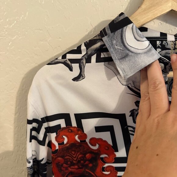 Pavini Long Sleeve Button Up Gold Baroque Lion Dress Shirt - Picture 6 of 10